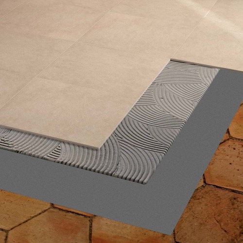 System for installation of porcelain stoneware tiles on existing ceramics