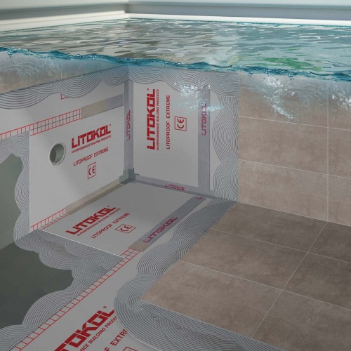 System for waterproofing and installation of ceramics or mosaics in swimming pools with flexible sheets